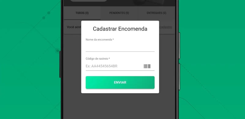 Aplicativo para rastrear encomendas dos Correios. Na imagem print da tela para cadastrar novo código de rastreio no app SuperFrete