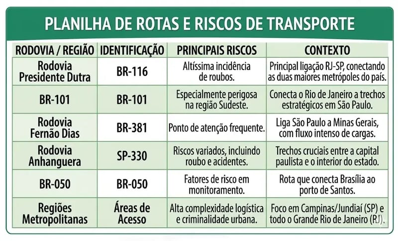 rotas e riscos de transporte