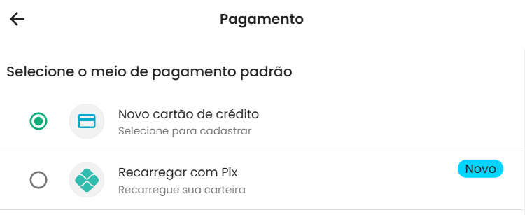 tela de seleção do meio de pagamento da SuperFrete