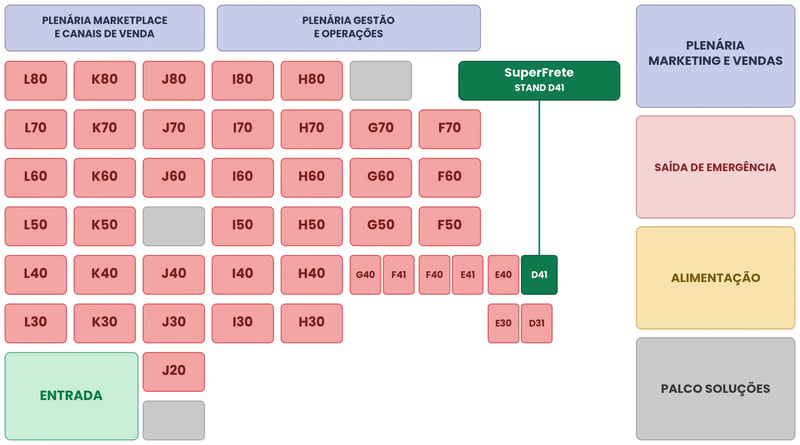 Mapa do stand da SuperFrete no Fórum E-commerce Brasil 2026