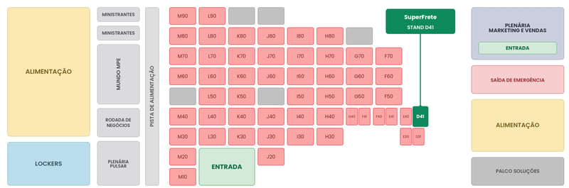 Mapa do stand da SuperFrete no Fórum E-commerce Brasil 2026