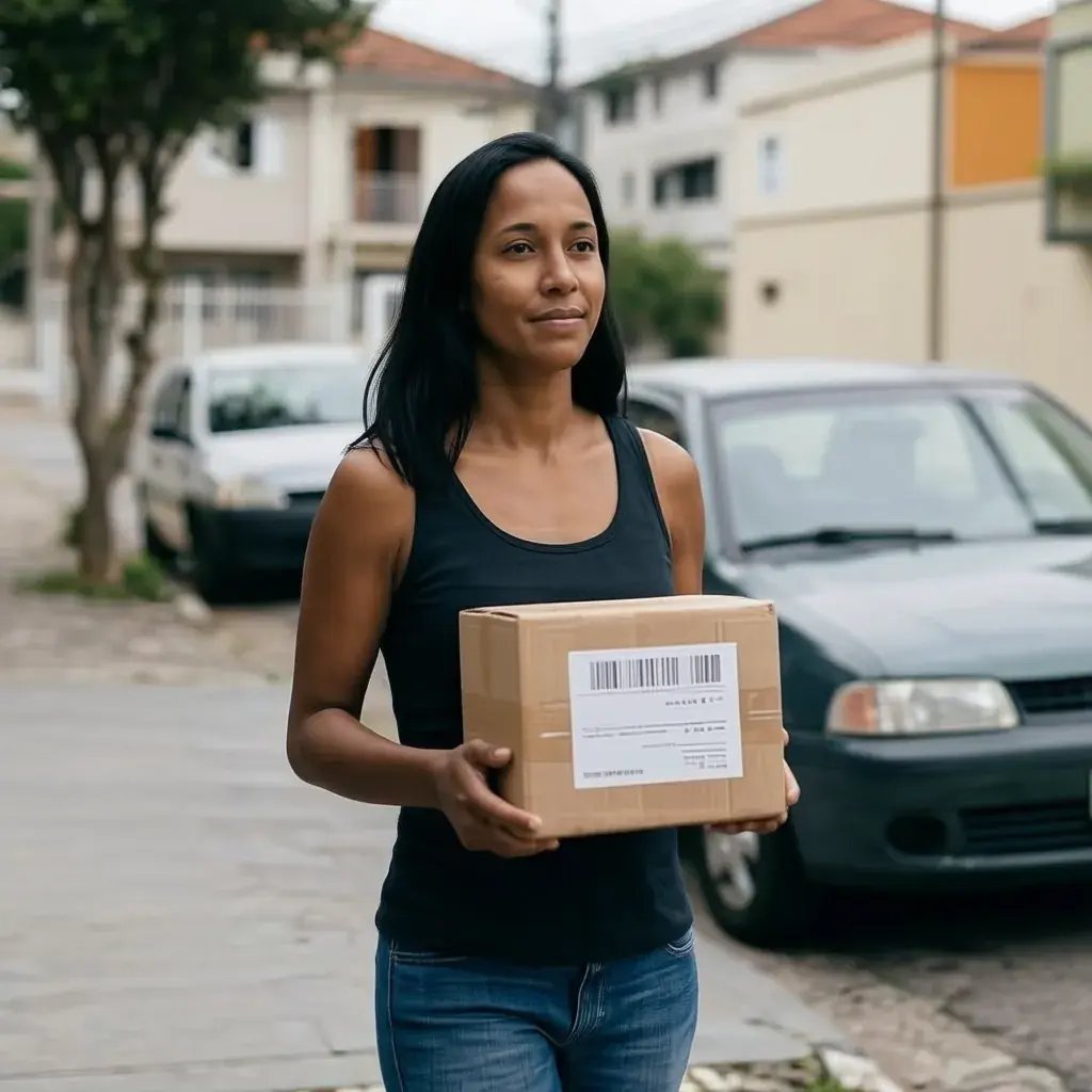 mulher negra sorrindo olhando o celular