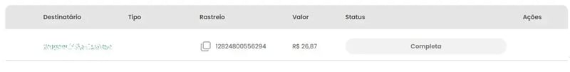 tela de rastreamento da SuperFrete