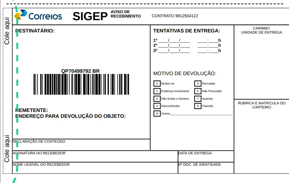 como colar o AR Correios corretamente na encomenda