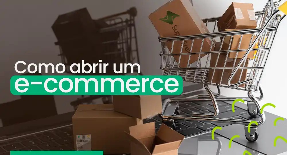 Imagem com carrinhos de compras e caixas de encomendas ilustrando como abrir um e-commerce